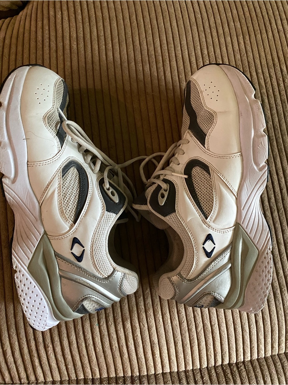 Apex White and Gray Mesh Athletic Sneakers with Black Striping